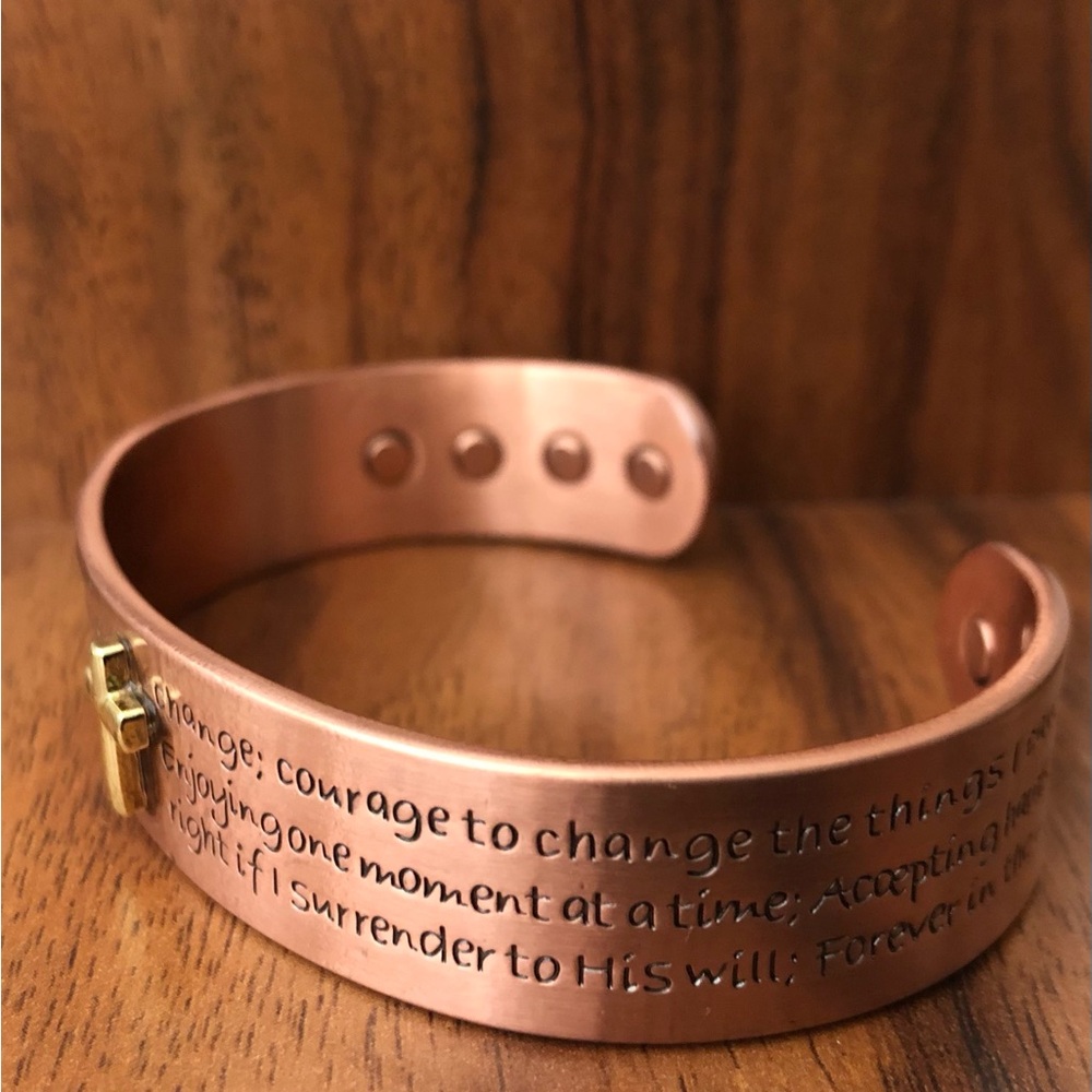 Serenity Prayers Cross Pure Copper Magnetic Bracelet Energy Cuff Bangle Bracelet - Picture 2 of 3